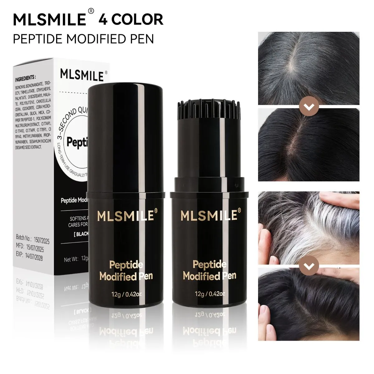 2-in-1 Root Touch-Up Stick with Built-In Comb – Instant Natural Gray Coverage, Waterproof & Sweat-Proof Temporary Hair Color Concealer, Peptide-Infused Portable Hair Dye Stick for Men & Women